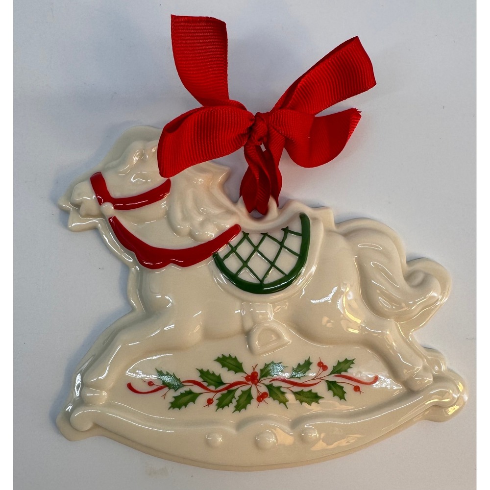Lenox Holiday Rocking Horse Cookie Press Porcelain Ornament Holly Berry 6095244